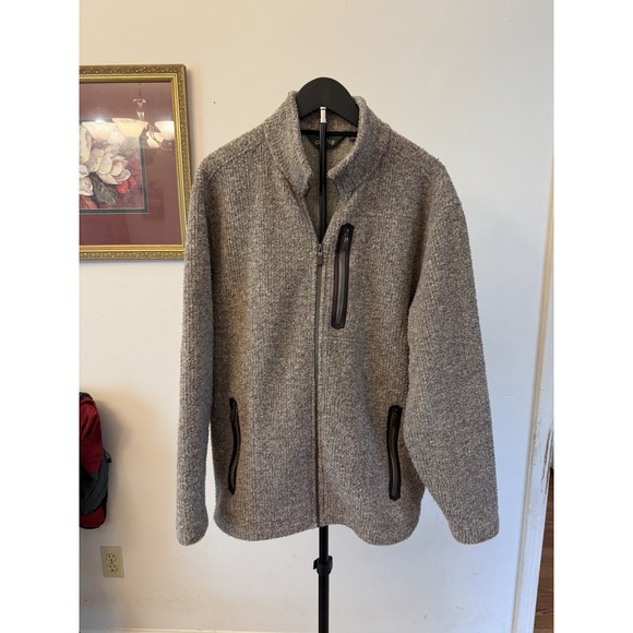 Orvis Other - Orvis Sweater Mens Medium Beige Full Zip Mock Neck Knit Jacket Fleece Lined